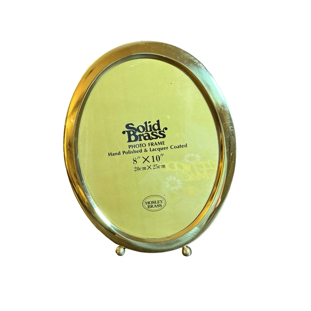 Hosley Brass Oval Photo Frame 8x10 Vintage Solid Brass Lacquer Coated Footed